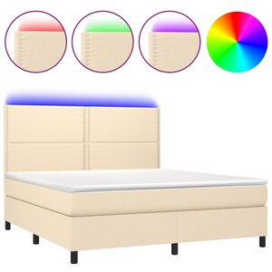 vidaXL Sommier à lattes de lit et matelas et LED Crème 180x200cm Tissu