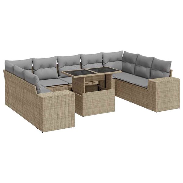 vidaXL Salon de jardin avec coussins 10 Pièces beige résine tressée