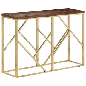 vidaXL Table console doré acier inoxydable et bois de mélèze massif
