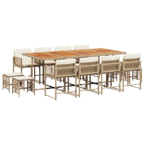 vidaXL Ensemble à manger de jardin et coussins 13 Pièces beige