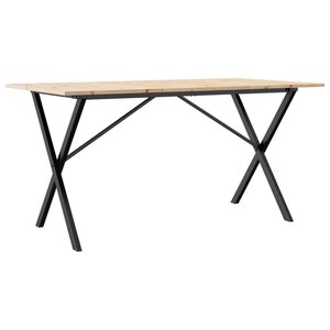 vidaXL Table à manger cadre en X 160x80x75 cm bois de pin massif acier