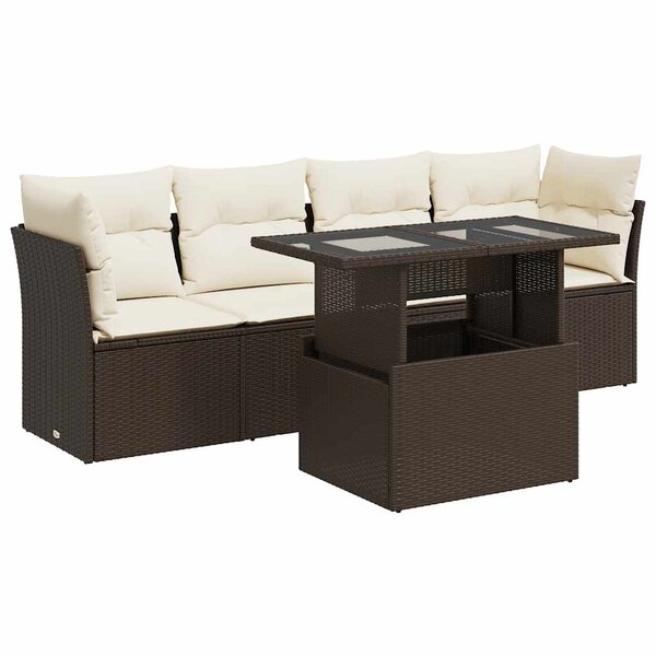 vidaXL Salon de jardin avec coussins 5 Pièces marron résine tressée