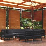 vidaXL Salon de jardin 10 Pièces avec coussins Noir Bois de pin massif
