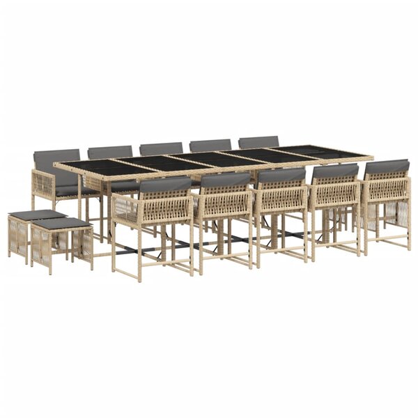 vidaXL Ensemble à manger de jardin et coussins 15 Pièces mélange beige