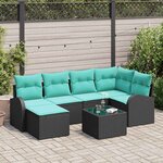 vidaXL Ensemble de Canapés 7 Pièces Noir et turquoise polyrotin