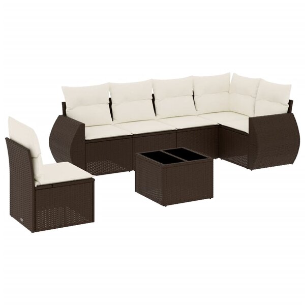 vidaXL Salon de jardin avec coussins 7 Pièces marron résine tressée