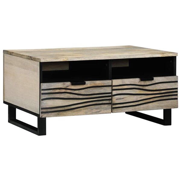 vidaXL Table basse Blanc  Noir 80 x 54 x 40 cm bois de manguier massif