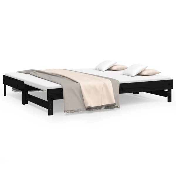 vidaXL Lit coulissant Noir 2x(80x200) cm Bois de pin massif