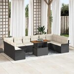 vidaXL Ensemble de canapé de jardin avec coussin 11 Pièces Noir et crème