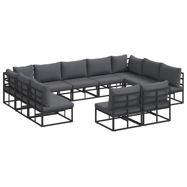 vidaXL Ensemble de canapé de jardin avec coussin 11 Pièces Noir Aluminium