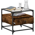 vidaXL Table basse avec dessus en verre chêne fumé 50x50x45 cm acier