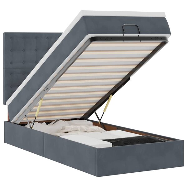 vidaXL Cadre de lit ottoman avec matelas gris foncé 100x200 cm velours