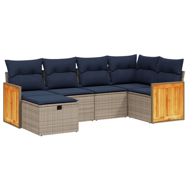 vidaXL Salon de jardin 6 Pièces avec coussins gris résine tressée