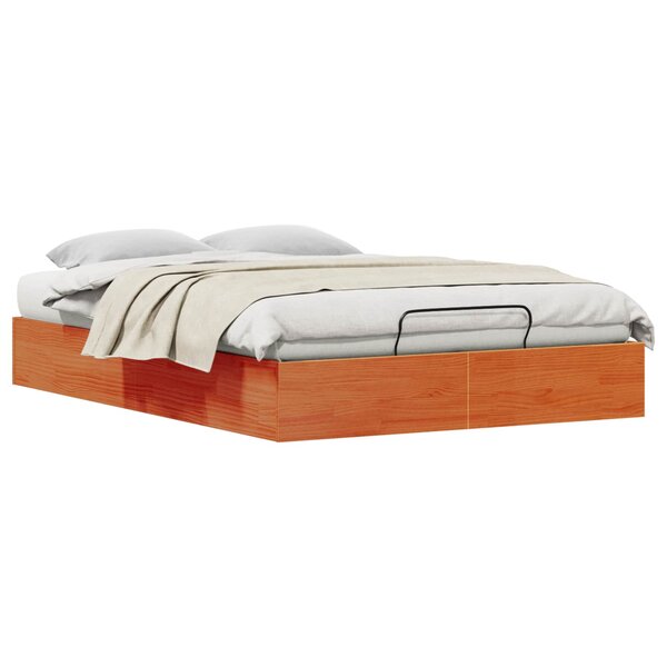 vidaXL Cadre de lit ottoman avec rangement Brun Ciré 135 x 190 cm