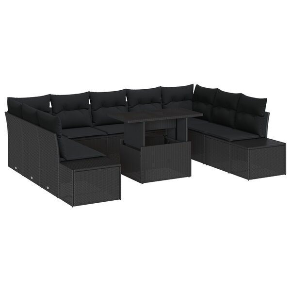 vidaXL Ensemble de salon de jardin en 10 pièces avec coussins en rotin noir
