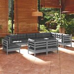 vidaXL Salon de jardin 10 Pièces avec coussins gris bois de pin solide