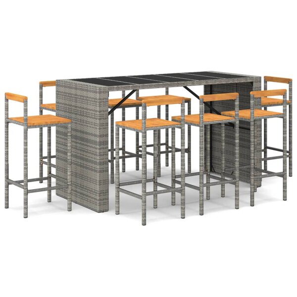 vidaXL Ensemble de bar jardin 9 Pièces gris poly rotin/bois massif acacia