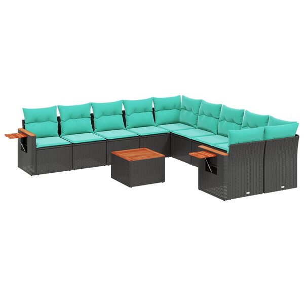 vidaXL Salon de jardin 11 Pièces avec coussins noir résine tressée