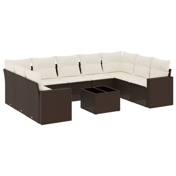 vidaXL Salon de jardin 10 Pièces avec coussins marron résine tressée