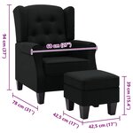 vidaXL Fauteuil avec repose-pied Noir Tissu