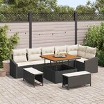 vidaXL Ensemble de canapé de jardin avec coussin 9 Pièces Noir Poly rotin