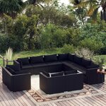 vidaXL Salon de jardin 11 Pièces avec coussins Noir Résine tressée