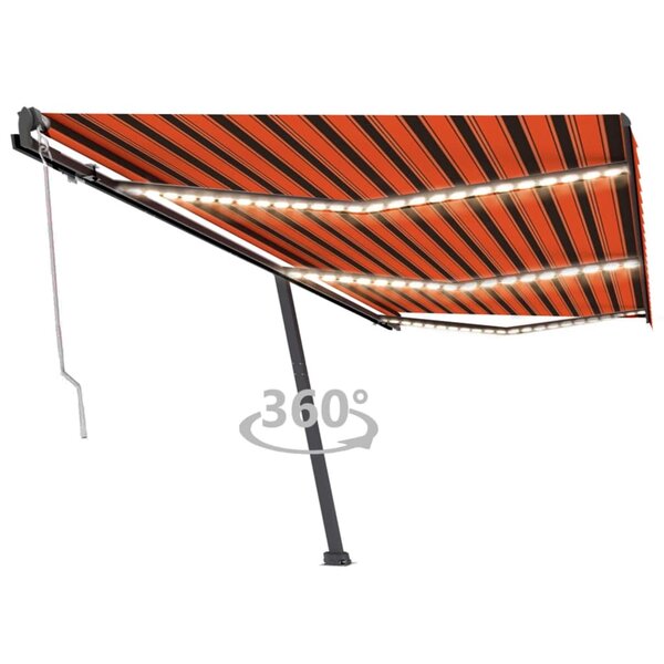 vidaXL Auvent automatique capteur de vent LED 600x300 cm Orange marron