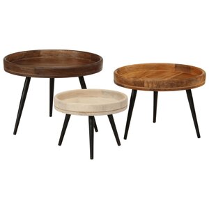 vidaXL Tables basses rondes 3 Pièces bois de manguier massif