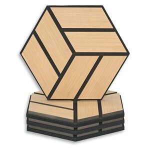 10 panneaux muraux hexagonaux bois naturel 30x26 cm