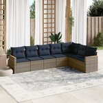 vidaXL Salon de jardin 7 Pièces avec coussins gris résine tressée