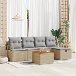 Ensemble de Canapés de Jardin 6 Pièces Coussins Beige Poly Rotin