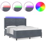 vidaXL Lit à Ressorts avec Matelas LED Gris foncé 180 x 200 cm Velours