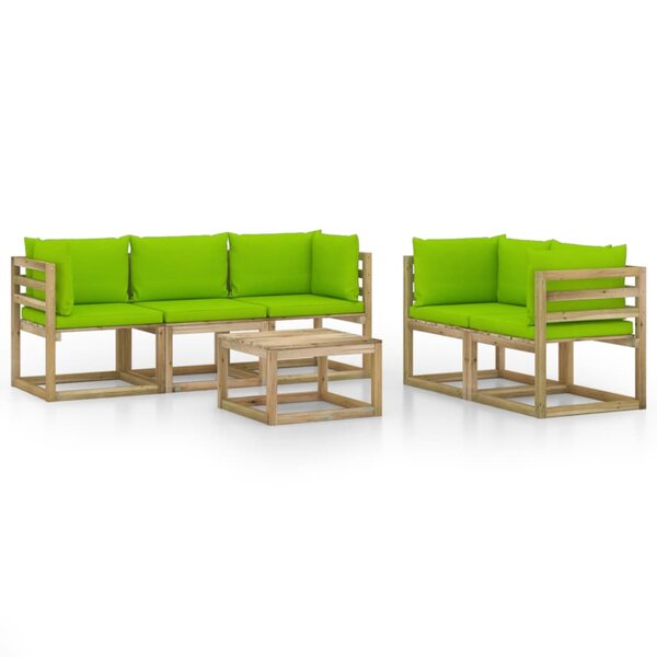 vidaXL Salon de jardin 6 Pièces avec coussins vert brillant