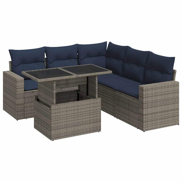 vidaXL Salon de jardin avec coussins 6 Pièces gris résine tressée acacia