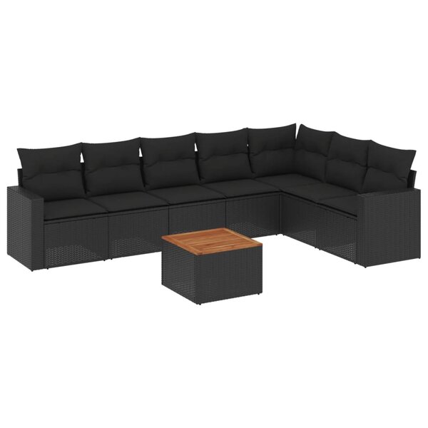 vidaXL Salon de jardin 8 Pièces avec coussins noir résine tressée
