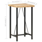 vidaXL Table de bar 60x60x107 cm Bois de manguier brut