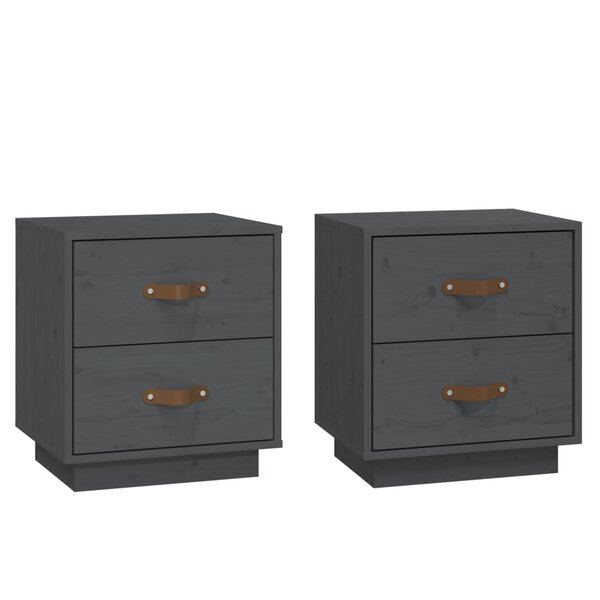  vidaXL Tables de chevet 2 Pièces Gris 40x34x45 cm Bois de pin massif