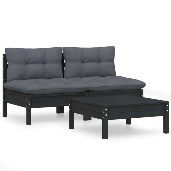 vidaXL Salon de jardin 3 Pièces avec coussins anthracite bois de pin