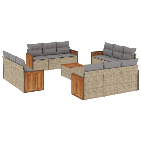 vidaXL Salon de jardin avec coussins 13 Pièces beige résine tressée