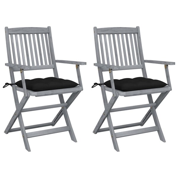 vidaXL Chaises pliables d'extérieur lot de 2 et coussins Bois d'acacia