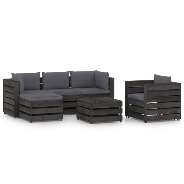 vidaXL Salon de jardin 6 Pièces avec coussins Bois imprégné de gris