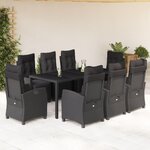 vidaXL Ensemble à manger de jardin 9Pièces coussins noir résine tressée
