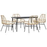vidaXL Ensemble à manger jardin coussins 5Pièces marron poly rotin verre