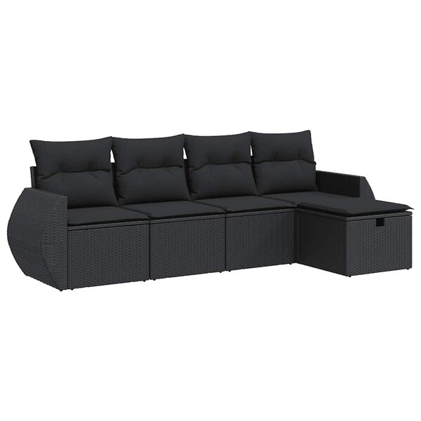 vidaXL Salon de jardin 5 Pièces avec coussins noir résine tressée