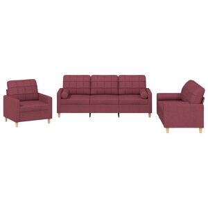 vidaXL Ensemble de canapés 3 Pièces avec coussins rouge bordeaux tissu