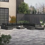 vidaXL Salon de jardin 12 Pièces avec coussins Résine tressée Gris