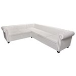 vidaXL Canapé d'angle Chesterfield 6 places en similicuir blanc