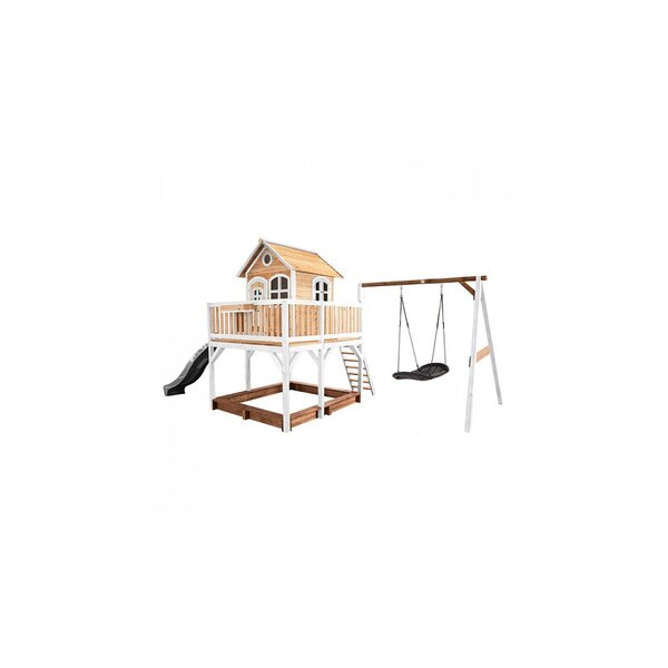 AXI Classic Liam Maisonnette avec Nid Roxy Balancoire Marron Blanc Toboggan Gris