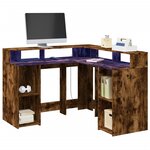 vidaXL Bureau et lumières LED chêne fumé 130x130x91cm bois ingénierie