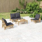 vidaXL Salon de jardin 4 Pièces avec coussins gris foncé bambou